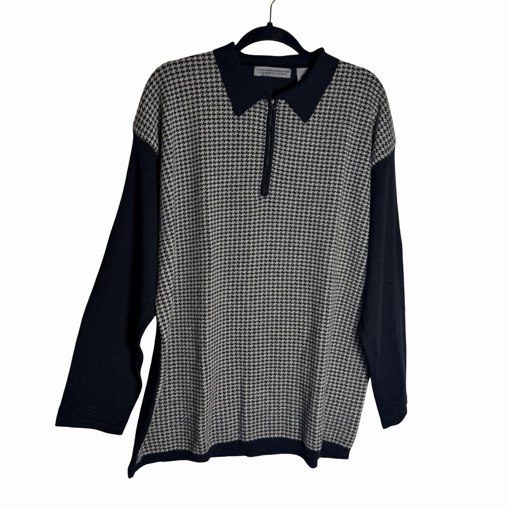 Le Collezioni Structure Sweater Pure New Wool Mens XL Houndstooth Vintage LS